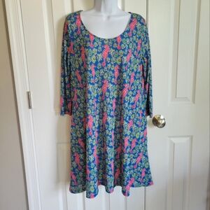 Simply Southern seahorse pink and blue dress with pockets women's‎ small